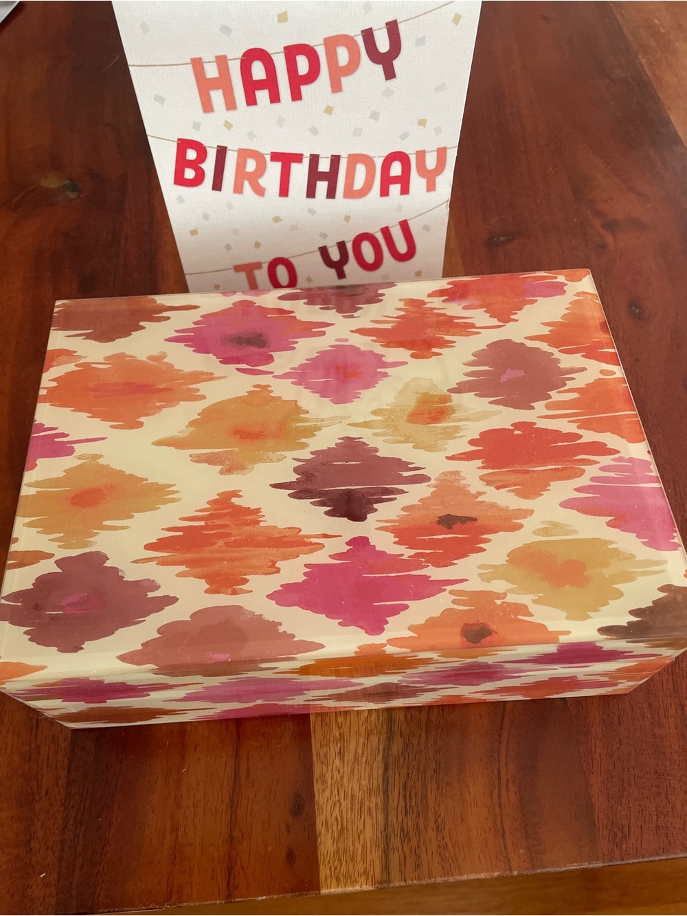 New West Elm Floral Watercolor Pattern Jewelry Storage Box in Pink and Orange
